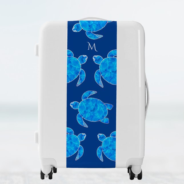 Ocean Blue Sea Turtles / Blue / Monogram Luggage (Creator Uploaded)