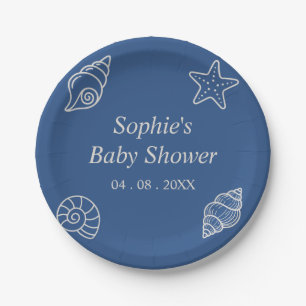 Ocean Blue Seashell Baby Shower Paper Plates
