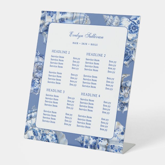 Ocean Blue Seashells Price List Pedestal Sign (Front)
