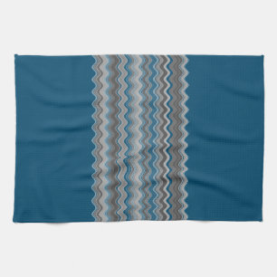 Ocean Blue Silver Grey Gray Wavy Zigzag Pattern Le Kitchen Towel