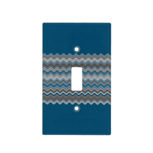 Ocean Blue Silver Grey Gray Wavy Zigzag Pattern Le Light Switch Cover