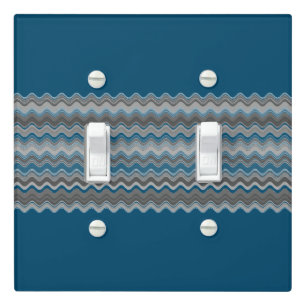 Ocean Blue Silver Grey Gray Wavy Zigzag Pattern Le Light Switch Cover