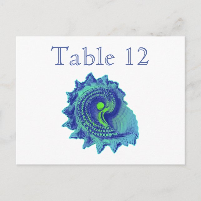 Ocean Blue Spiral Sea Shell Reception Table Number (Front)