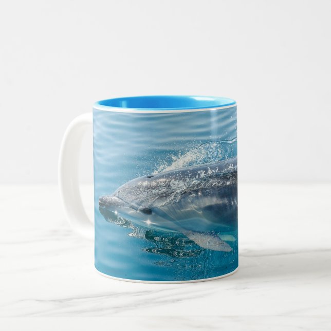 Ocean Blue Splash Dolphin Art Ceramic Mug (Front Left)