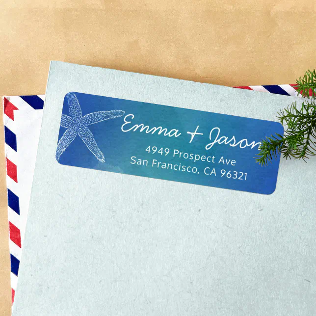 Ocean Blue Starfish Beach Return Address Label Zazzle