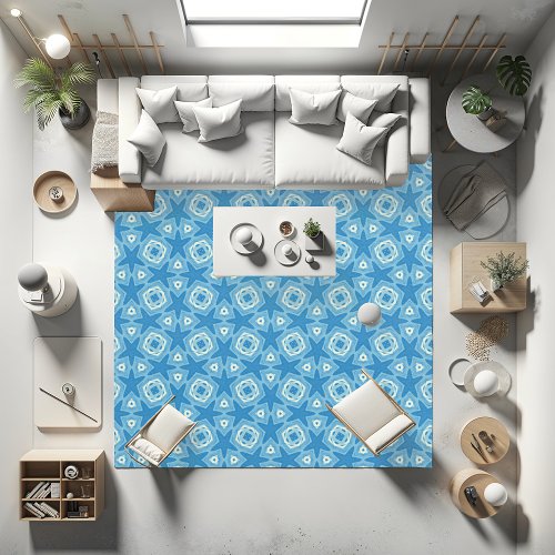 Ocean Blue Starfish Pattern Sea Star Beach House Rug