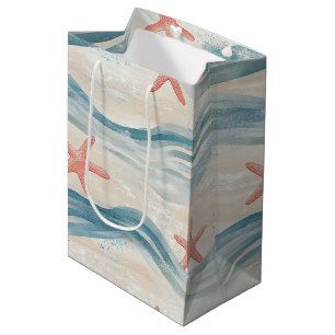 Ocean Blue Starfish Sandy Shore Watercolor Medium Gift Bag
