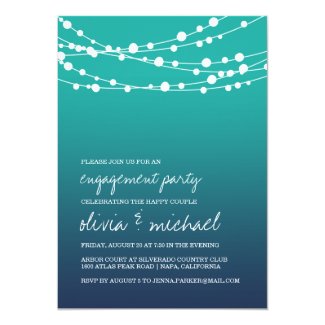 Ocean Blue String Lights Engagement Party Invitation