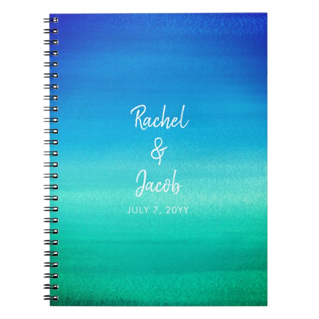 Ocean Blue Summer Beach Wedding Guest Book (Front)