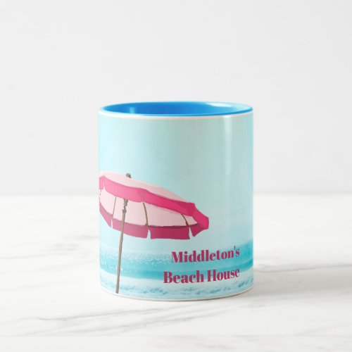 Ocean Blue Summer Surf Pink Beach Umbrella Two_Tone Coffee Mug