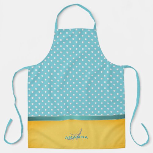 Ocean Blue Sunny Beach Silver Hearts Monogram Apron