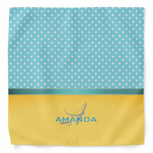 Ocean Blue Sunny Beach Silver Hearts Monogram Bandana