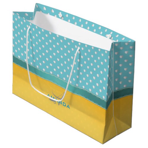 Ocean Blue Sunny Beach Silver Hearts Monogram Large Gift Bag