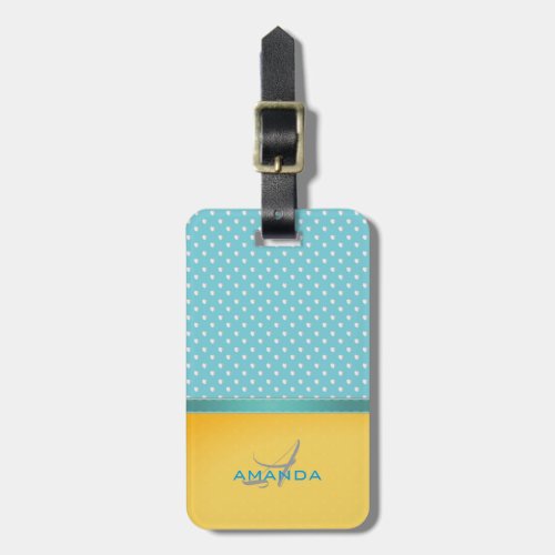 Ocean Blue Sunny Beach Silver Hearts Monogram Luggage Tag