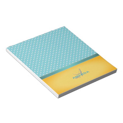 Ocean Blue Sunny Beach Silver Hearts Monogram Notepad