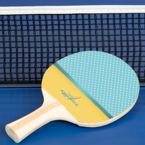 Ocean Blue Sunny Beach Silver Hearts Monogram Ping_Pong Paddle