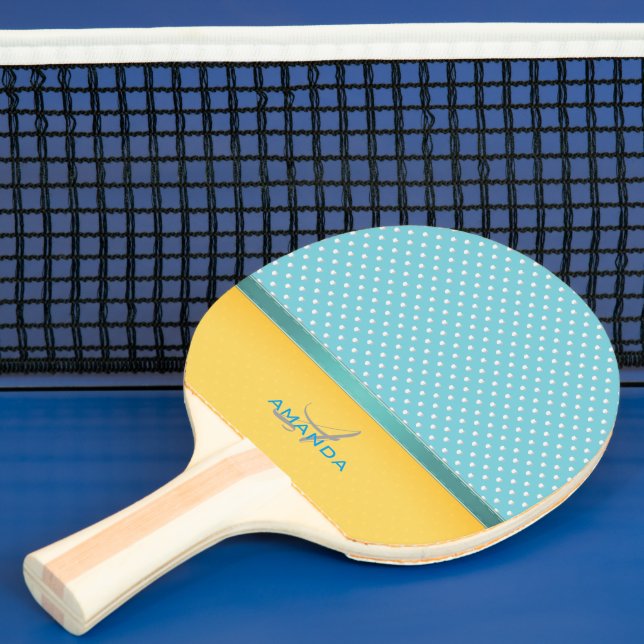 Ocean Blue, Sunny Beach, Silver Hearts Monogram Ping-Pong Paddle (Insitu)