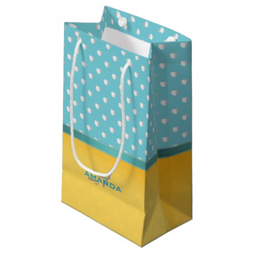 Ocean Blue Sunny Beach Silver Hearts Monogram Small Gift Bag