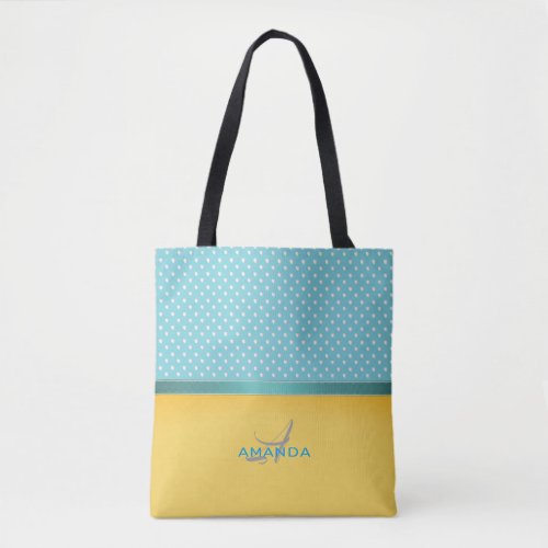 Ocean Blue Sunny Beach Silver Hearts Monogram Tote Bag