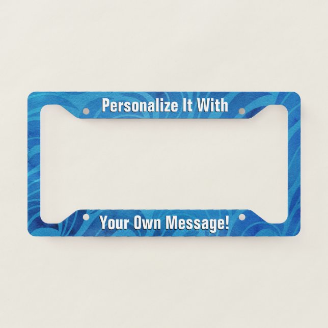 Ocean Blue Swirls Personalized License Plate Frame (Front)