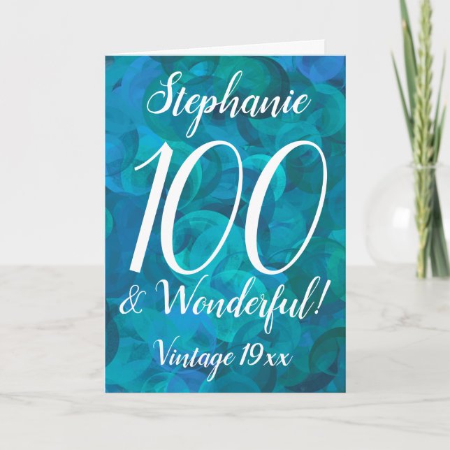 Ocean Blue Teal 100 and Wonderful Birthday Card (Front)
