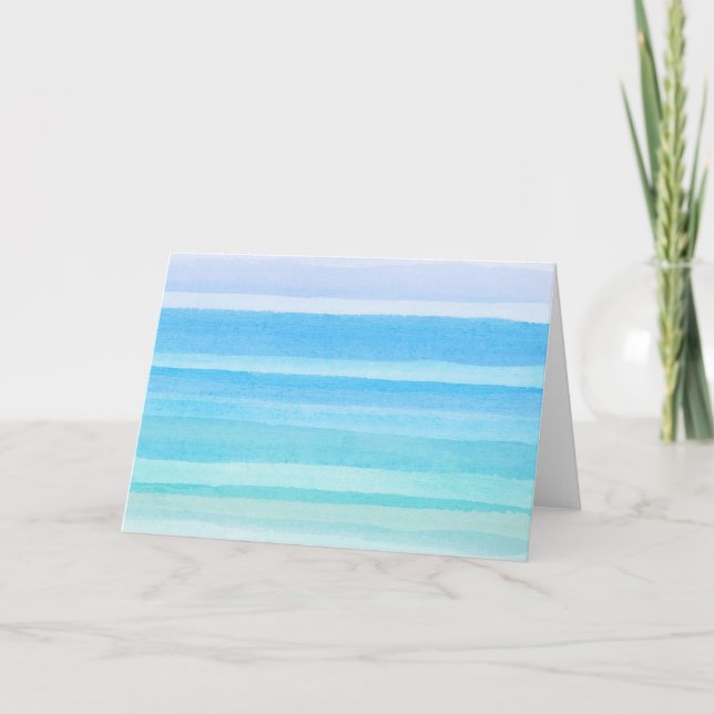 Ocean Blue Teal Watercolor Ombre Stripe Card (Front)