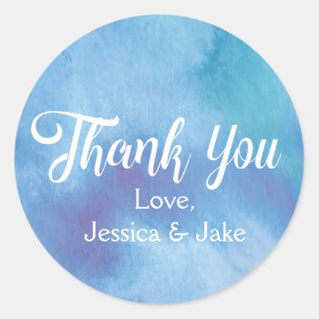 Ocean Blue Thank You Stickers- Wedding Favors Classic Round Sticker by AestheticJourneys at Zazzle