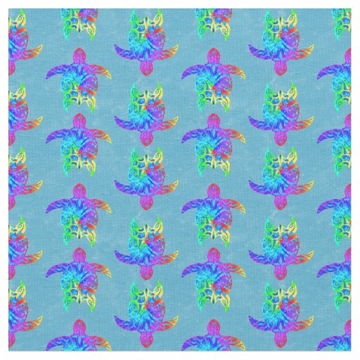 Ocean Blue Tie Dye Island Tribal Turtles Fabric