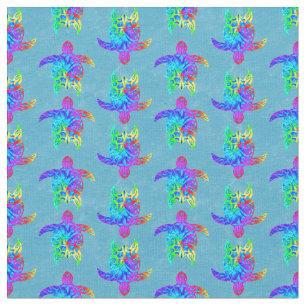 Ocean Blue Tie Dye Island Tribal Turtles Fabric