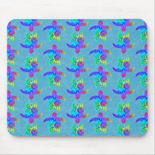 Ocean Blue Tie Dye Island Tribal Turtles Mouse Pad