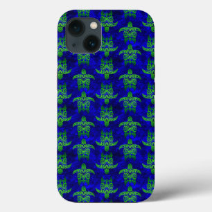 Ocean Blue Tribal Green Sea Turtles iPhone 13 Case