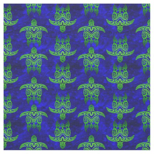 Ocean Blue Tribal Green Sea Turtles Fabric
