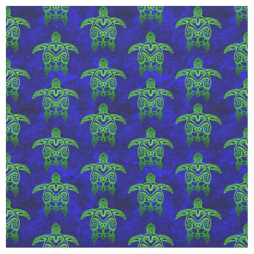 Ocean Blue Tribal Green Sea Turtles Fabric