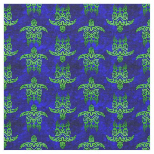 Ocean Blue Tribal Green Sea Turtles Fabric