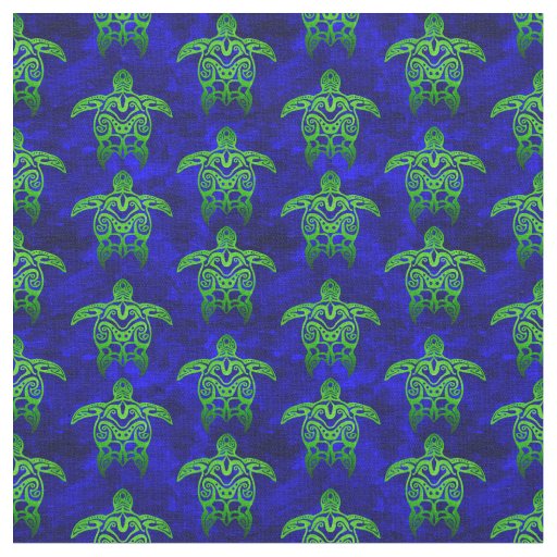 Ocean Blue Tribal Green Sea Turtles Fabric