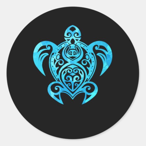 Ocean Blue Tribal Hawaiian Sea Turtle Classic Round Sticker