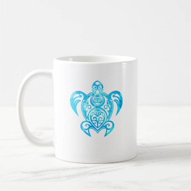 Ocean Blue Tribal Hawaiian Sea Turtle   Coffee Mug (Left)