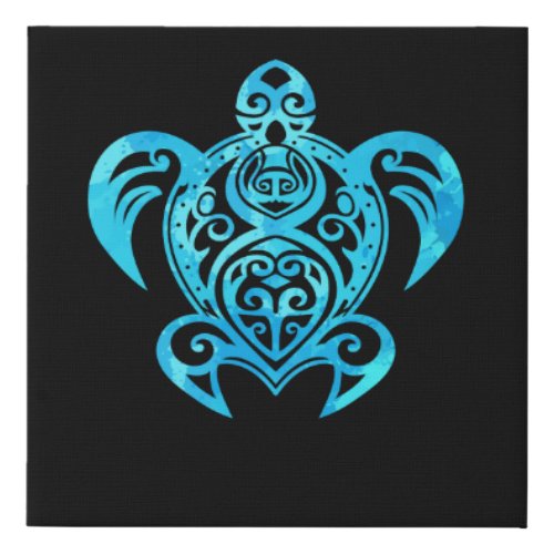 Ocean Blue Tribal Hawaiian Sea Turtle Faux Canvas Print