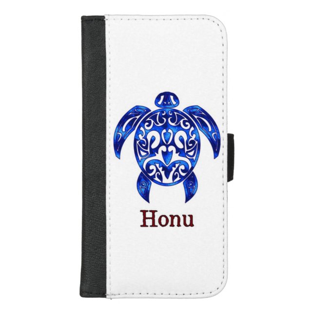 Ocean Blue Tribal Hawaiian Sea Turtle iPhone Wallet Case (Front)