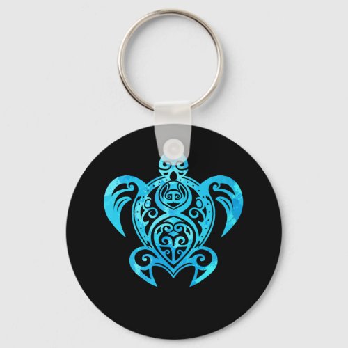 Ocean Blue Tribal Hawaiian Sea Turtle Keychain