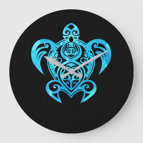 Ocean Blue Tribal Hawaiian Sea Turtle Large Clock