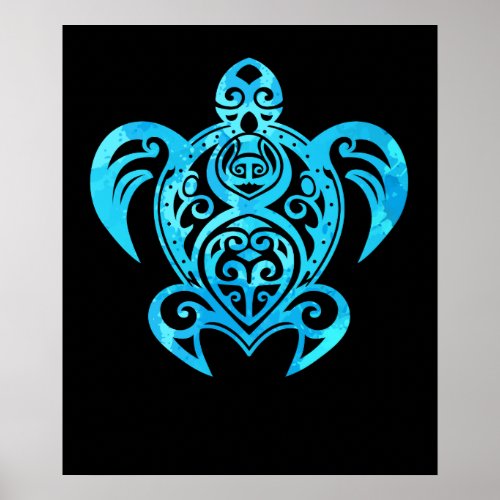 Ocean Blue Tribal Hawaiian Sea Turtle Poster