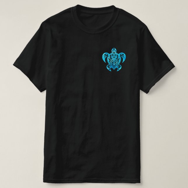 Ocean Blue Tribal Hawaiian Sea Turtle T-Shirt (Design Front)