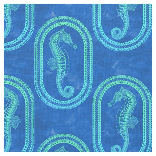 Ocean Blue Tribal Island Seahorse Fabric