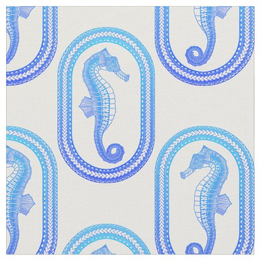 Ocean Blue Tribal Island Seahorse Fabric