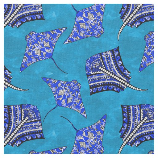 Ocean Blue Tribal Stingrays Fabric