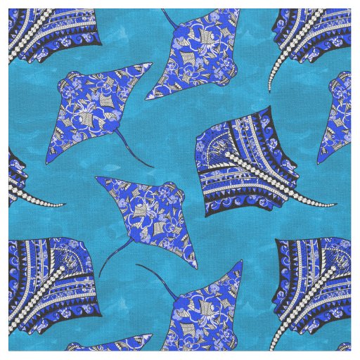 Ocean Blue Tribal Stingrays Fabric