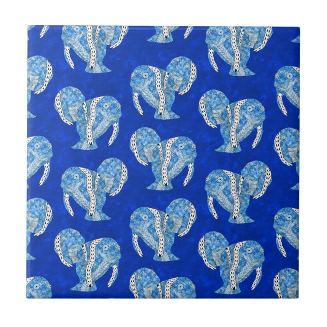 Ocean Blue Tribal Tattoo Manatees Ceramic Tile (Front)
