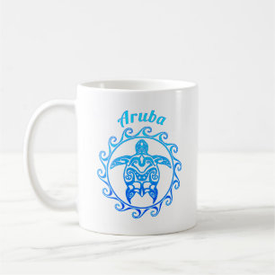 Ocean Blue Tribal Turtle Aruba Coffee Mug