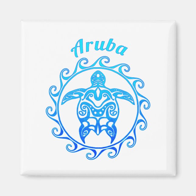 Ocean Blue Tribal Turtle Aruba Magnet (Front)